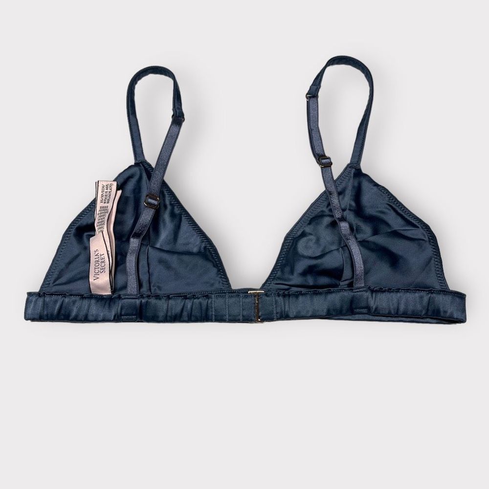 Victoria’s Secret Satin Triangle Bralette XS Blue Wireless Solid Silky Dainty - Picture 8 of 8